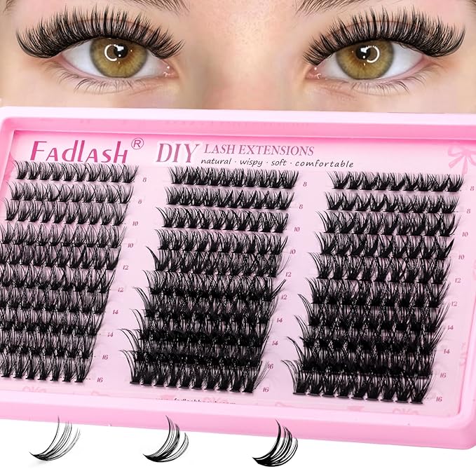 FADLASH Lash Clusters 40D 50D 60D Natural Wispy Eyelash Clusters 8-16mm D Curl Cluster Eyelash Extensions Soft Thin Band DIY at Home