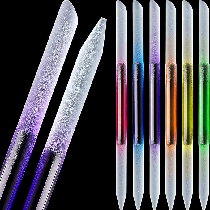 Maitys 6 Pieces Glass Cuticle Pusher Glass Cuticle Stick Set Double Sided Crystal Nail Files Precision Manicure Pedicure Pusher Tools(Pink, Blue, Purple, Orange, Yellow, Green)