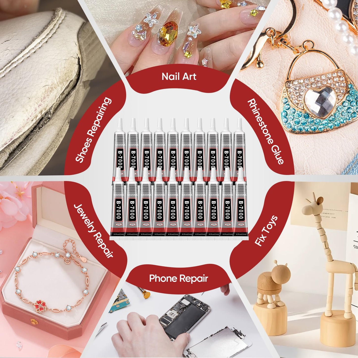 50 PCS 15ml B7000 Glue Clear with Precision Tip, Bedazzling Glue, Super Glues, Rhinestone Glue for Nail, Craft Glues, Jewelry Making, Nail Art, DIY, Makeup, Shoes