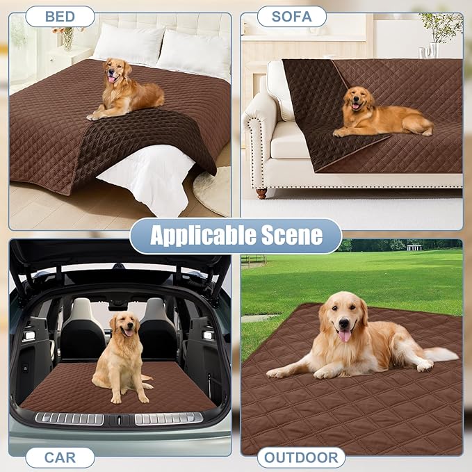 Smiry Waterproof Dog Bed Cover Pet Blanket, Soft Washable Dog Blanket for Furniture Bed Couch Sofa Reversible, Checkered (82"x82", Brown/Chocolate)