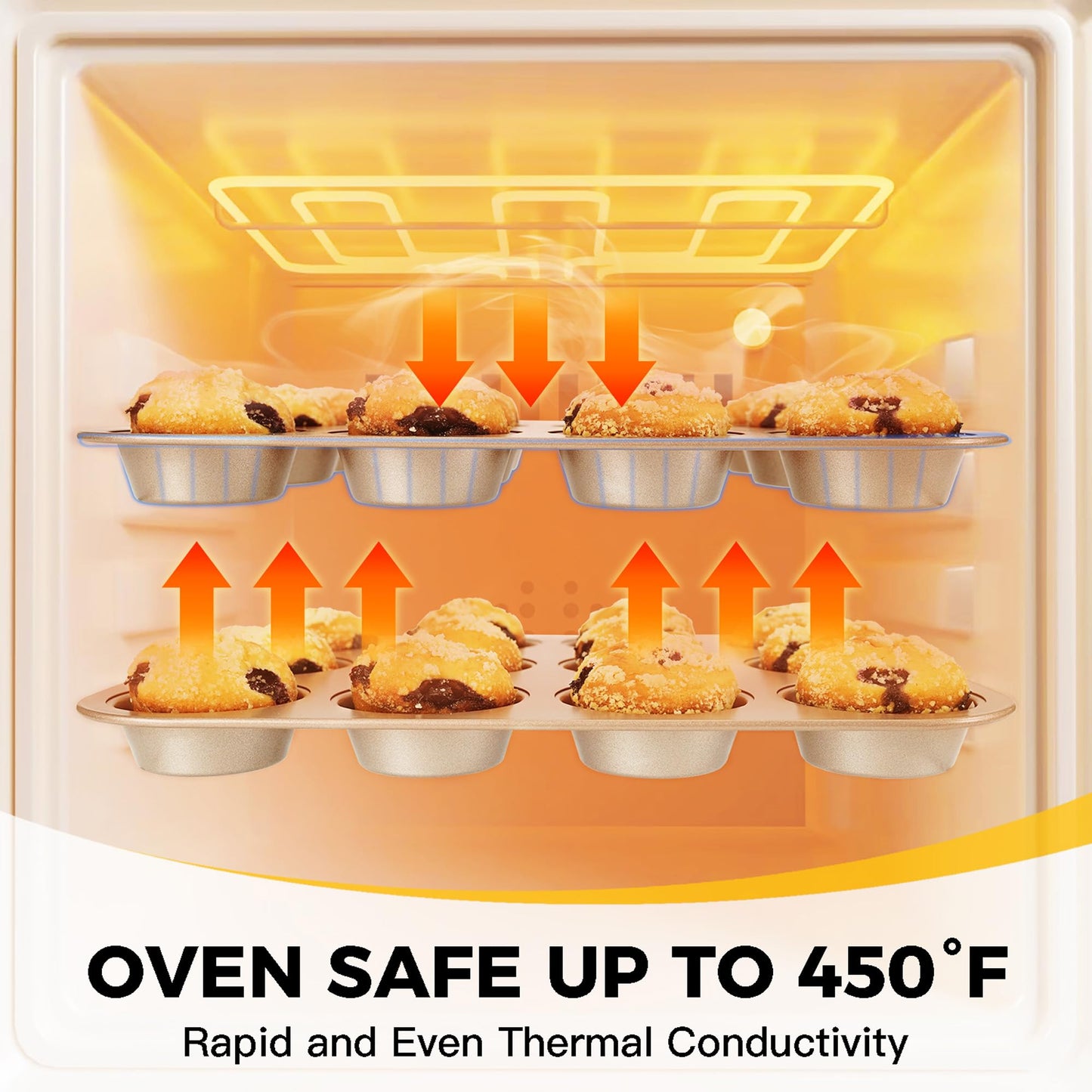 HONGBAKE Bakeware Sets, Baking Pans Set, Nonstick Oven Pan for Kitchen with Wider Grips, 10-Piece Including Rack, Cookie Sheet, Cake Pans, Loaf Pan, Muffin Pan, Pizza Pan - Champagne Gold