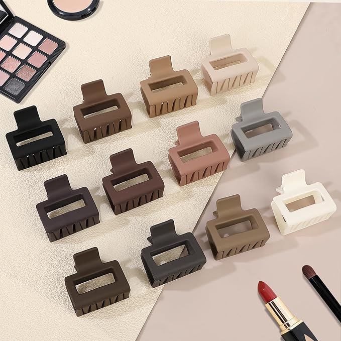 2 Inch Medium Hair Claw Clips 12 Pcs Square Hair Claw Clips for Thin Hair Matte Nonslip Acrylic Banana Jaw Clips Bulk Hair Accessories for women and Girls (Brown)