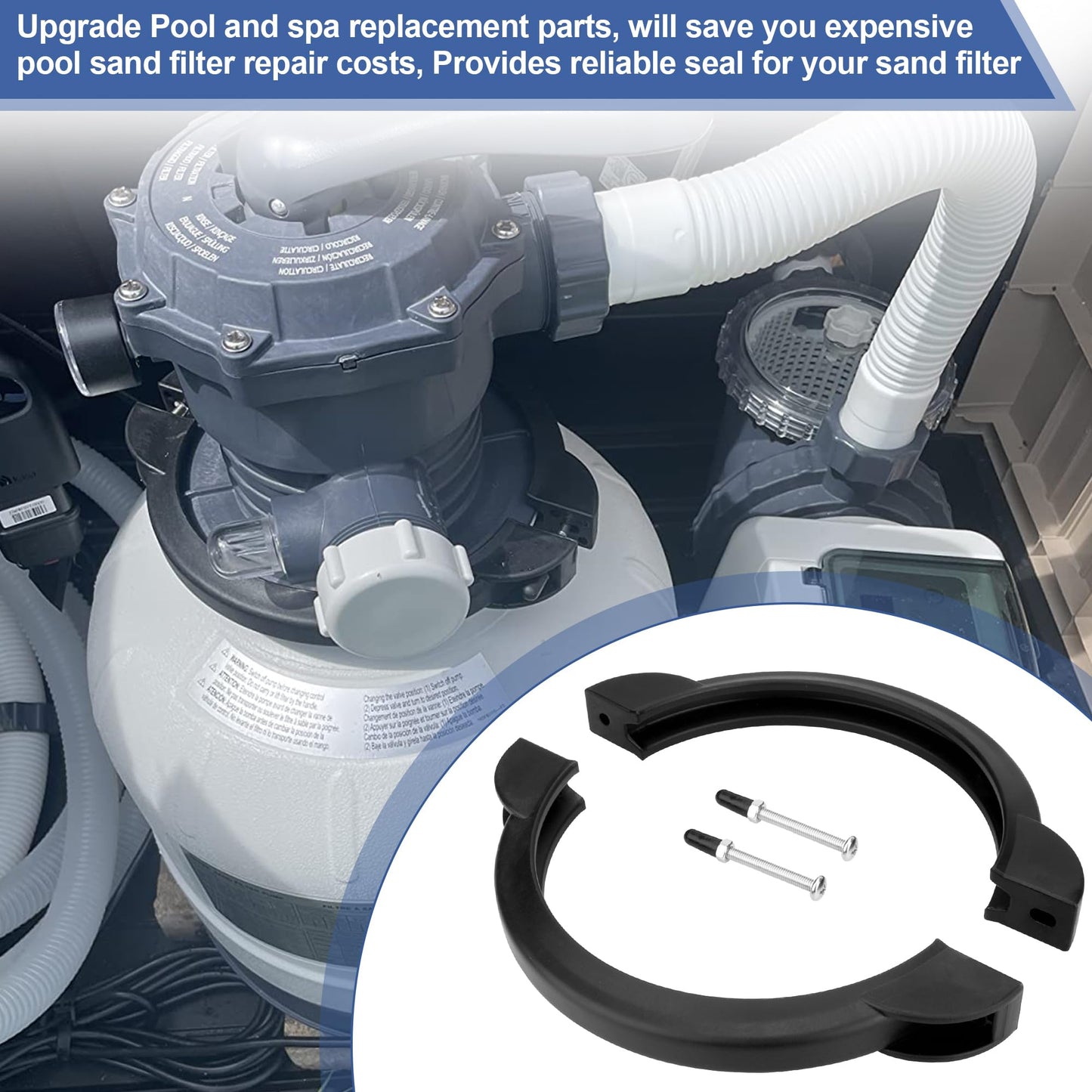 11380 Clamp Collar for Intex Above Ground Pool Pump- Compatible with Intex SX2100 Krystal Clear Sand Filter Pump and SX2800 Filter Pump Valve Clamp O Ring and Screws Replacement Parts