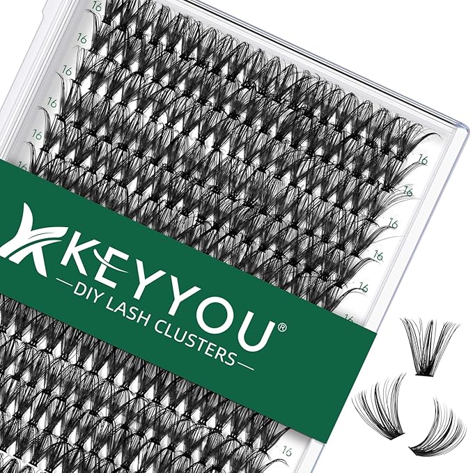 KEYYOU Lash Clusters 300pcs Individual Lashes 40D 0.07D Curl 16mm DIY Eyelash Extension Large Tray Volume Soft&Natural Cluster Lashes(40D-0.07D,16Ã¯Â¼Â