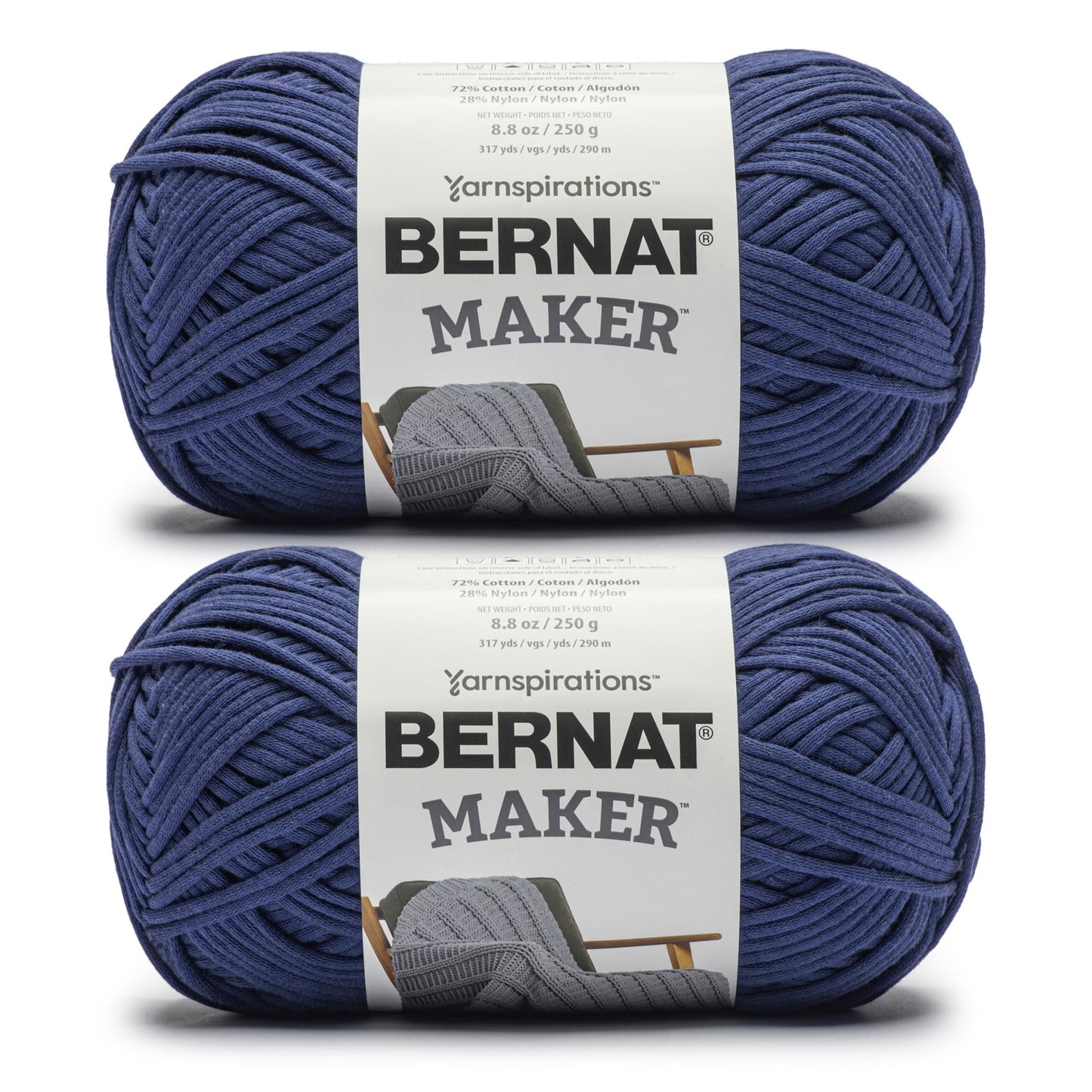 Bernat Maker Navy Yarn - 2 Pack of 250g/8.8oz - 72% Cotton 28% Nylon - #5 Bulky - 290m/317Yards - for Knitting, Crochet and Amigurumi