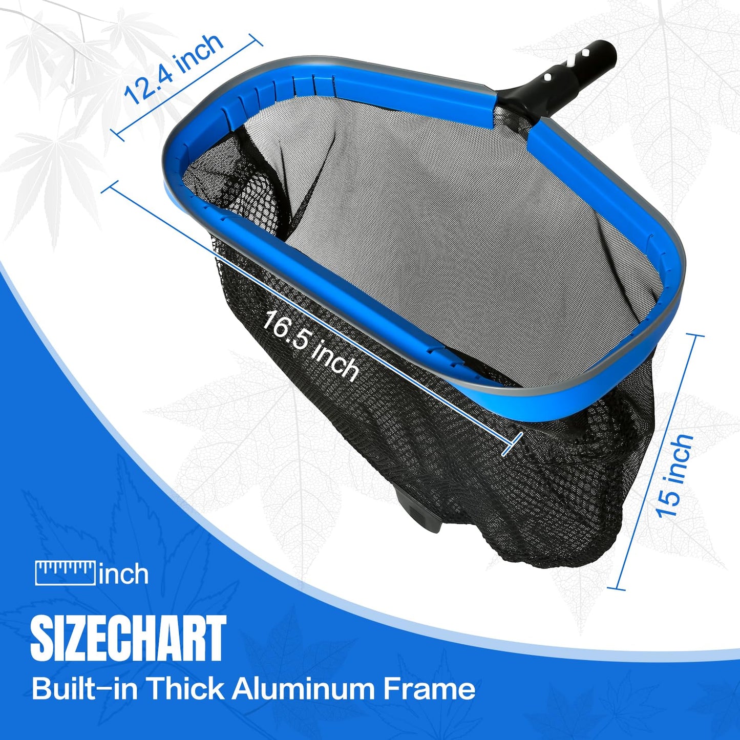joyhalo Pool Skimmer Net with Pole,Upgraded Extra Wide Scoop Edge, Swimming Leaf Rake with 2.5FT-10FT Adjustable Aluminum Pole for Cleaning Leaves, Debris