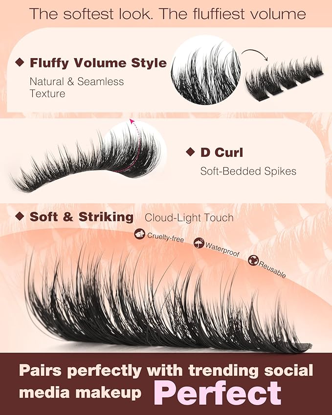 Fluffy Lash Clusters Wispy Eyelash Clusters Natural Lash Clusters Volume DIY Eyelash Extensions 12-18mm Individual Lashes Clusters for Dramatic Look Soft Thin Lash Band by Focipeysa Lashes