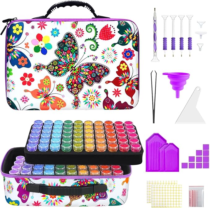 ZORETCO Diamond Painting Storage Containers,120 Slots Diamond Painting Accessories Kits with Tools for Diamond Art Craft Jewelry Beads Organizer