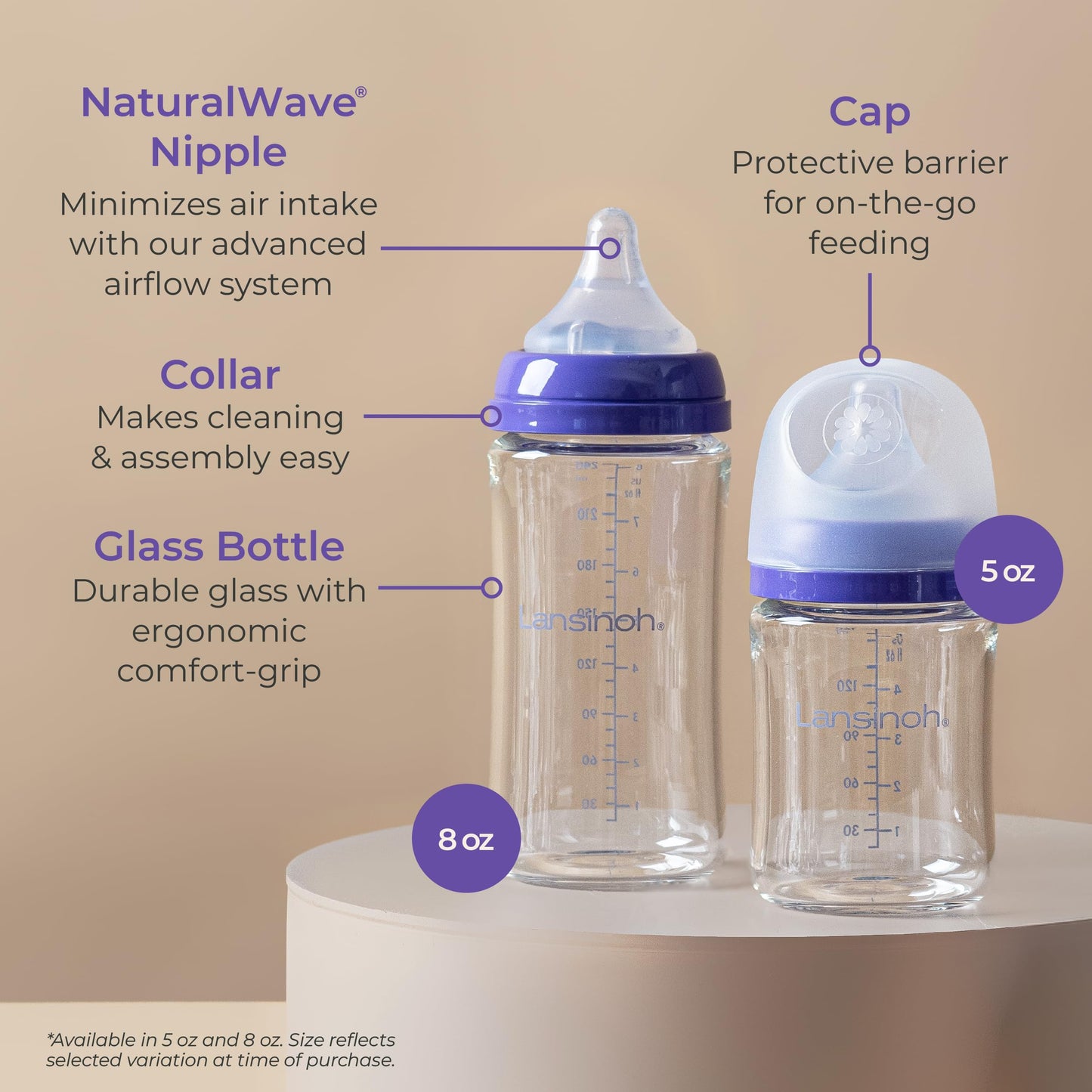 Lansinoh Glass Baby Bottles, Anti-Colic, 8 Ounces, 4 Count Bottles for Feeding, Baby Essentials, Includes 4 Medium Flow Nipples, Size M