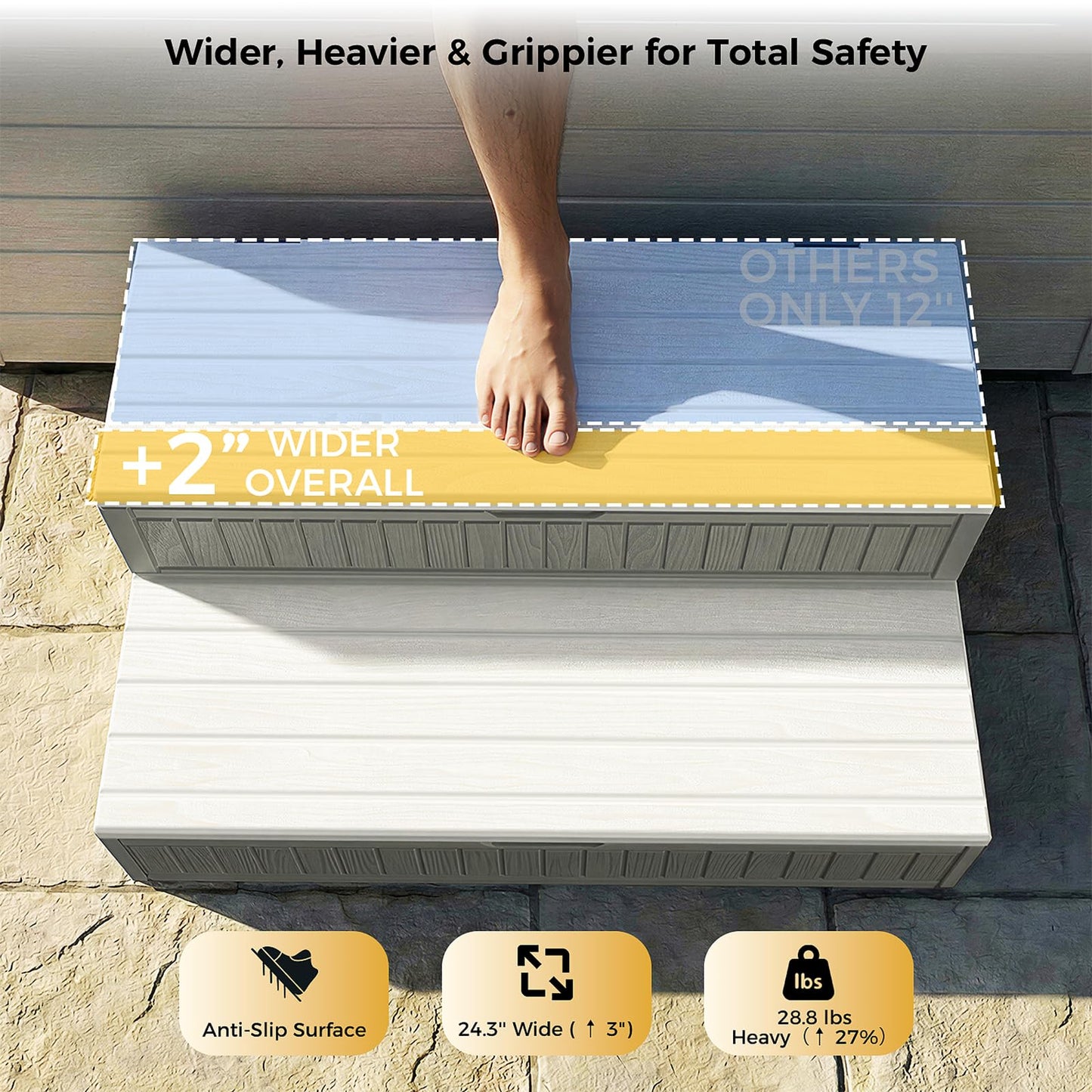 CAMMOO Hot Tub Steps - Double-Decker Large Storage & Snap-Together Assembly, Fully Sealed Spa Steps with Non-Slip Wider Step, Hot Tub Stairs, Outdoor/Indoor, Grey-White