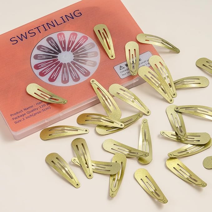 120 Pack Gold Metal Snap Hair Clips - Non-Slip Hairpins Barrettes for Women & Girls, Secure Braids, Updos, Buns - Durable & Lightweight (Plastic Storage Box Included)