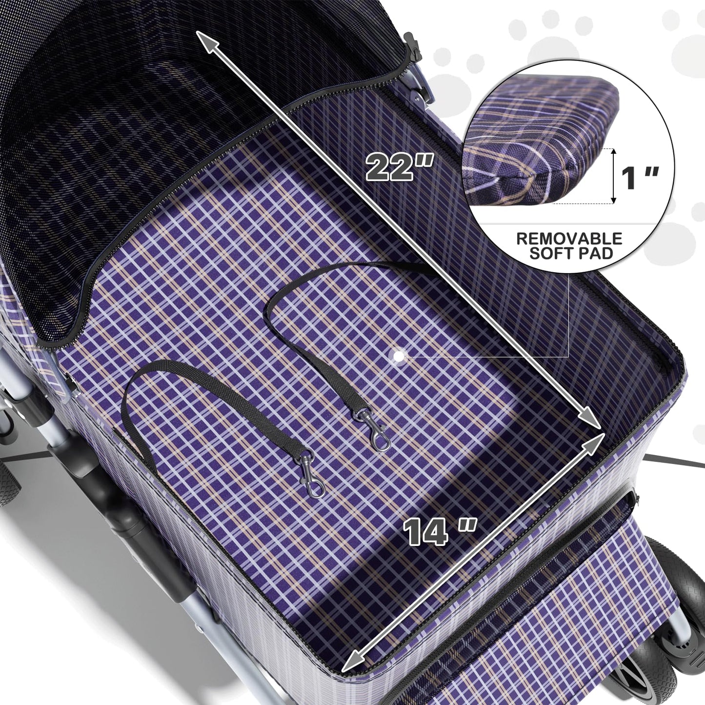 MoNiBloom 3 in 1 Foldable Pet Stroller for Small & Medium Dogs, Detachable Carrier, Car Seat, Push Button Entry, 4-Wheel Jogger for Pets up to 33 lbs, Plaid