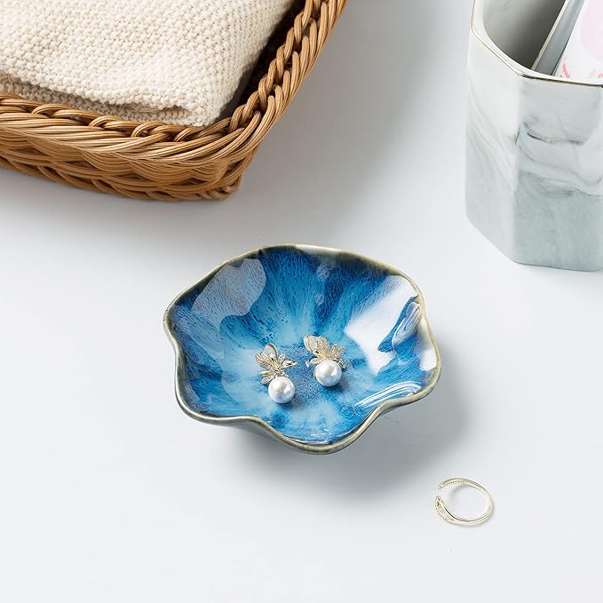 Jewelry Dish Tray, Ring Dish, Ceramic Trinket Tray, Key Bowl, Decorative Plate, for Friends Sisters Daughter Mother (Starry Blue)