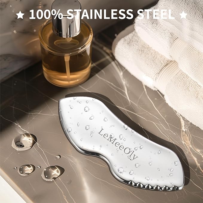 Gua Sha Facial Tools Stainless Steel & Compressed Facial Sponges, Detail Metal GuaSha and Natural Spa Sponges for Facial Cleansing Skin Care，Guasha Stone Face Sculpting Tool