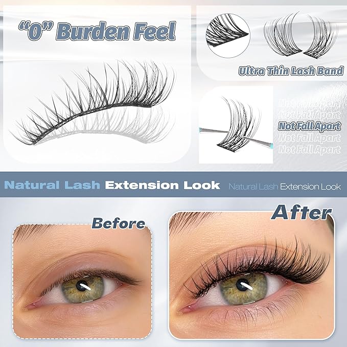 ALICE Natural Short Lash Clusters Wispy 8-12mm Cluster Eyelash Extensions Individual Lashes C-Curly DIY Lash Extensions Soft Thin Band Eyelash Clusters
