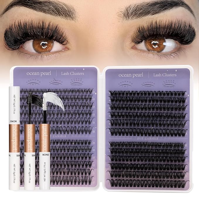 Ocean Pearl Lash Clusters 560pcs 10-18mm Lash Clusters kit 30/40/60/80D Cluster Eyelash Extensions Kit,Eyelash Clusters,Eyelashes,DIY Lashes Clusters Extensions kit with lash adhesive+sealer+tweezers