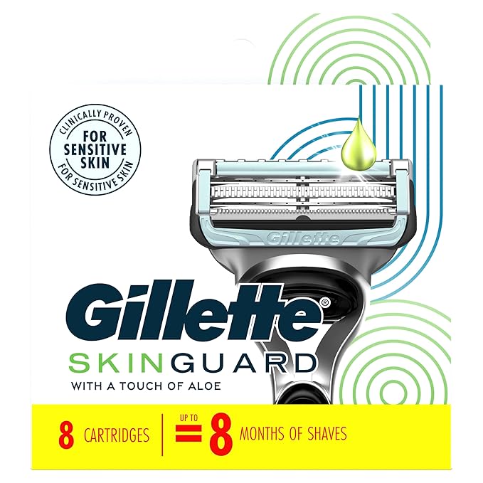 Gillette SkinGuard Razor Blade Refills for Men, 2 Blade Cartridge, SkinGuard for Sensitive Skin, Lubrication, Fits SkinGuard Razor Handles, 8 Count