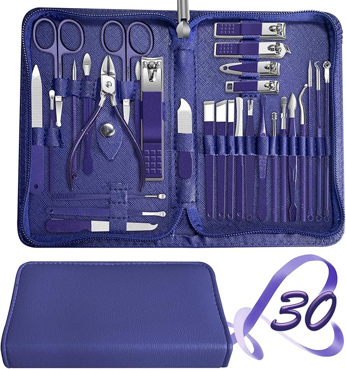 Manicure Set 30 in 1 Nail Clippers Set,Nail Manicure Kit for Women,RedFlow Toenail Clippers,Pedicure Kit,Pedicure Tools,Suitable for Travel Manicure Tools (Navy Blue)