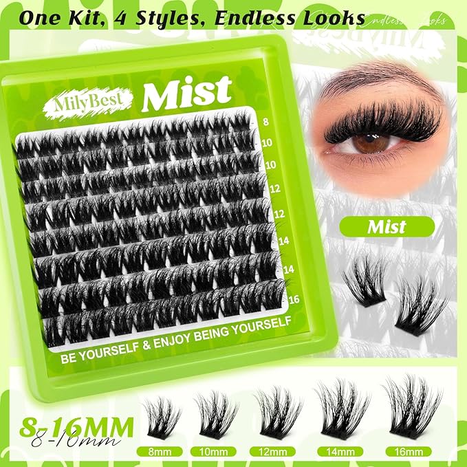 MilyBest 4 Styles Lash Clusters Kit, Silk/Rozen/Fable/Mist Bottom Eyelash Clusters Extensions Mini Boxes with Lash Bond & Seal, Remover and Lash Tweezer Spiky DIY Individual Lashes Extension Kit