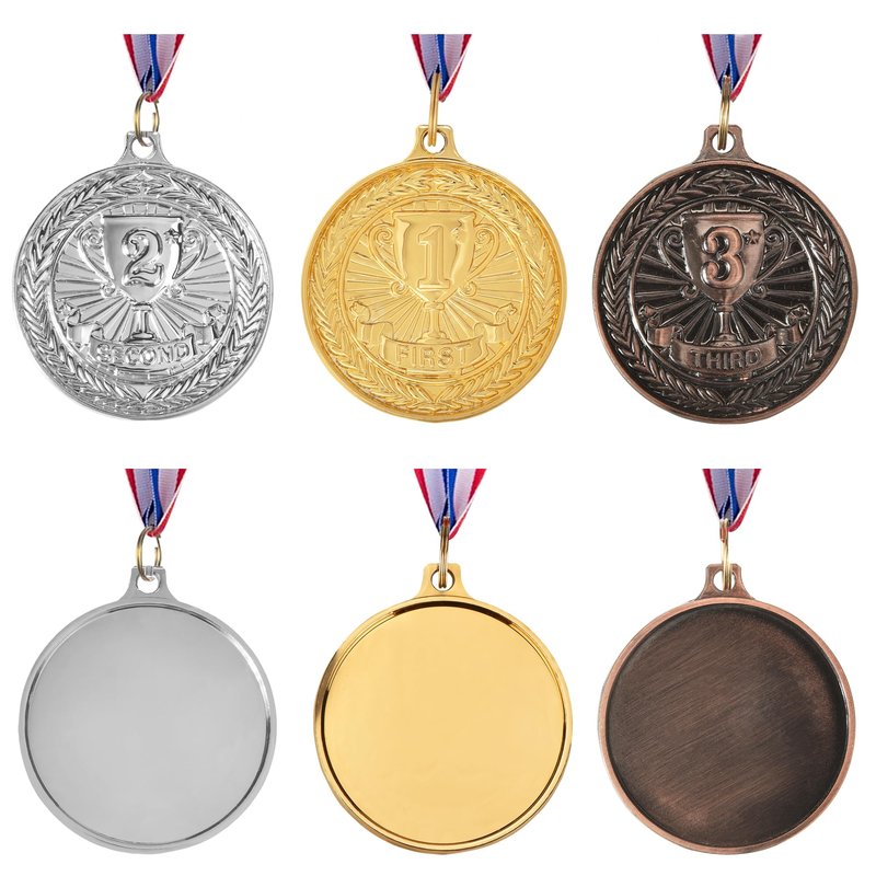 Dyshri 12 Pieces Gold Silver Bronze Award Medals, 1st 2nd 3rd Award Medals Metal Winner Medals Prizes with Neck Ribbon for Sports, Competitions, Olympic Style, 2 Inches