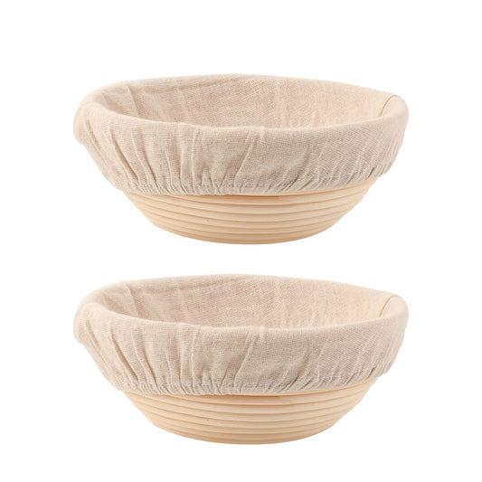 DOYOLLA Bread Proofing Baskets Set of 2 8.5 inch Round Dough Proofing Bowls w/Liners Perfect for Home Sourdough Bakers Baking