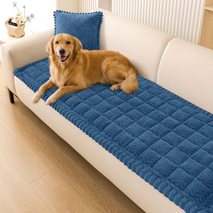 Smiry Non Slip Couch Covers for Dogs, Fuzzy Pet Couch Covers for 3 Cushion Sofa Pet Friendly, Soft Sofa Slipcovers Cushion Furniture Protector Washable (Navy Blue, 27.6" x 82.7")