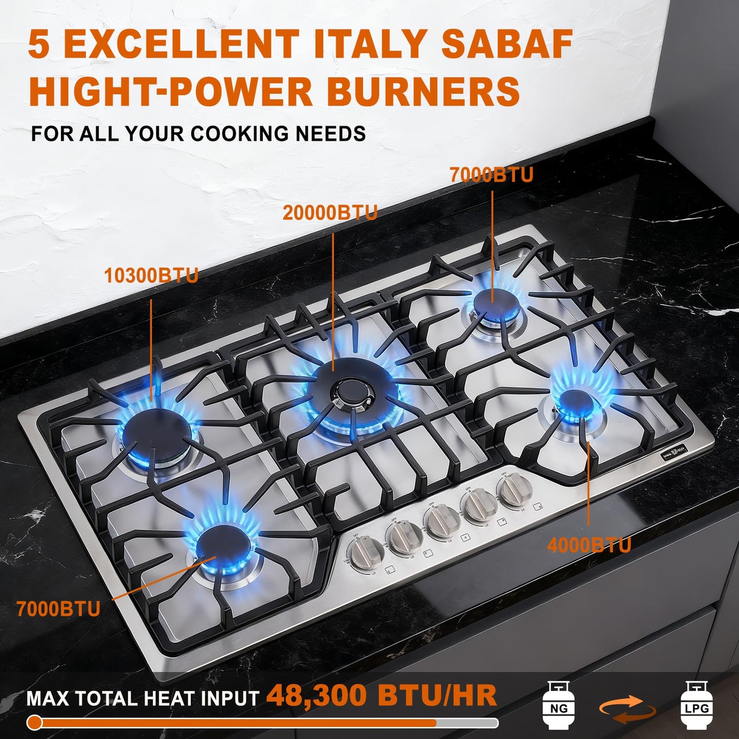 AMZRVSTUDIO Gas Cooktop 30 inch with double use griddle