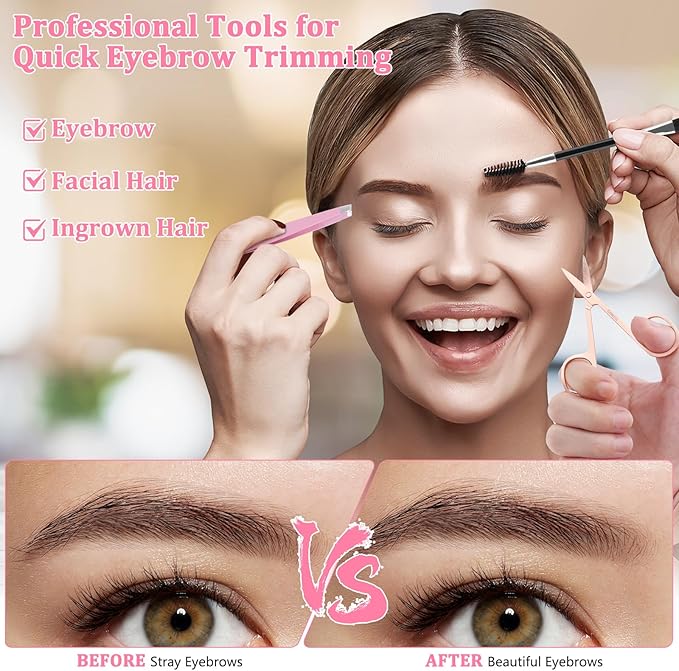 NICEMOVIC 7 Pcs Tweezers Set for Women Facial Hair, Tweezers for Eyebrows with Scissor & Brush, Easter Basket Stuffers for Women Teen Girls, Mother's Day Gifts, Stocking Stuffers Christmas Gifts