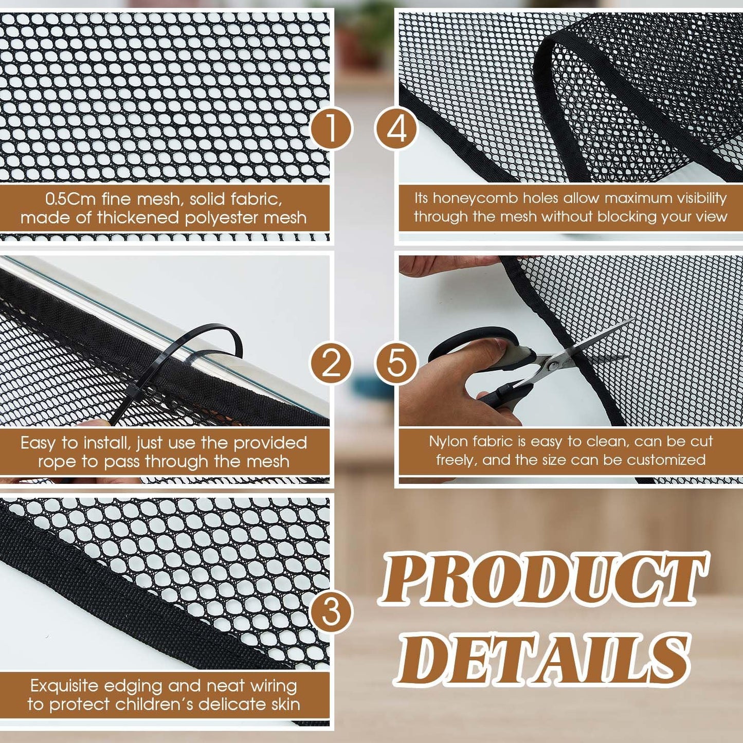 Hosuly Banister Guard 18 x 3 ft Balcony Netting for Kids Pets Stairway Safety Net Baby Fence Door Balcony Netting Safety Mesh Stair Net with No Drilling for Apartment Railing(Black)