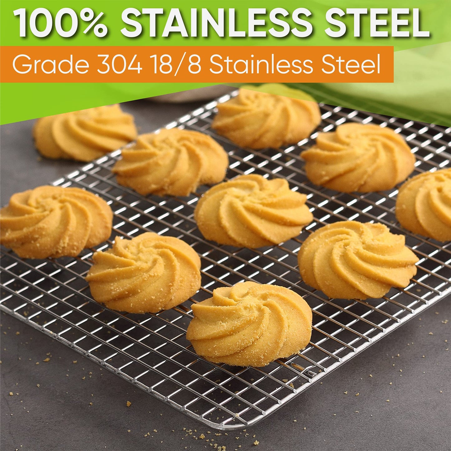 Spring Chef 8.5" x 12" Stainless Steel Cooling Racks, Wire Rack for Baking Sheet - Fits Small Quarter Sheet Pan - Perfect for Cooking, Baking, Grilling, Smoking - Dishwasher Safe - Set of 2