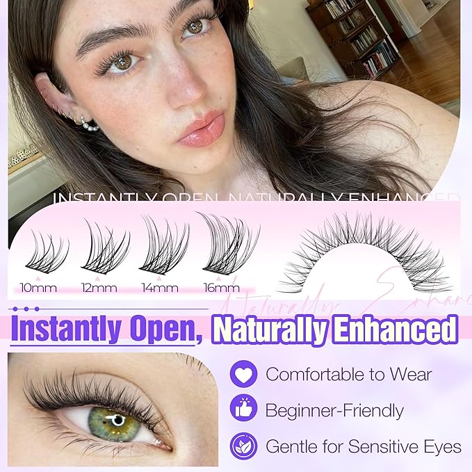Natural Lash Clusters Wispy Eyelash Clusters 10-16mm Cluster Eyelash Extensions C Curl Cluster Lashes Clusters No Make up Individual Lashes by Lanflower