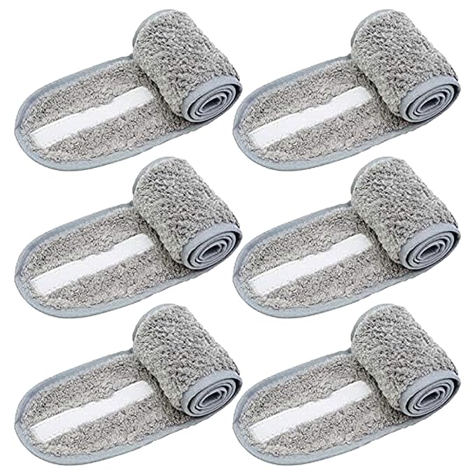Simnice Spa Facial Headband for Washing Face,Adjustable Facial Headbands Esthetician, Terry Cloth Headband Stretch Towel with Magic Tape,Grey