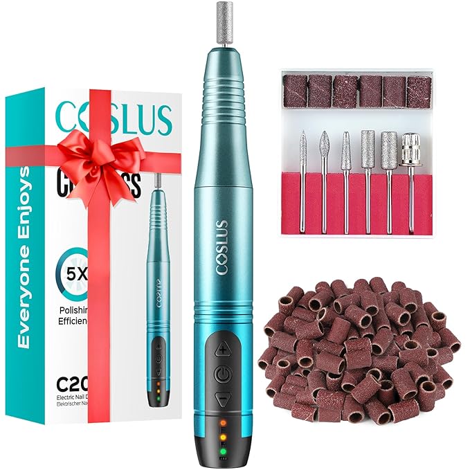 COSLUS C20 Cordless Nail Drill Electric File: Professional for Acrylic Gel Dip Powder Nails Portable Nail Drill Machine Kit for Manicure Pedicure Nail Set with Everything Rechargeable Lightweight Blue
