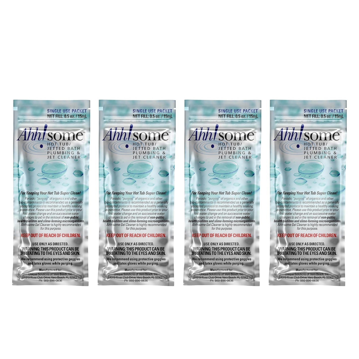 Ahh-Some - Hot Tub Cleaner & Purge Packet | Clean Pipes, Jet Line & Jets Gunk Build Up | Clear & Soften Water for Hot Tub, Jetted Tub, Swim Spa | Top Clarifier Up to 450 Gallons of Water (Pack of 4)
