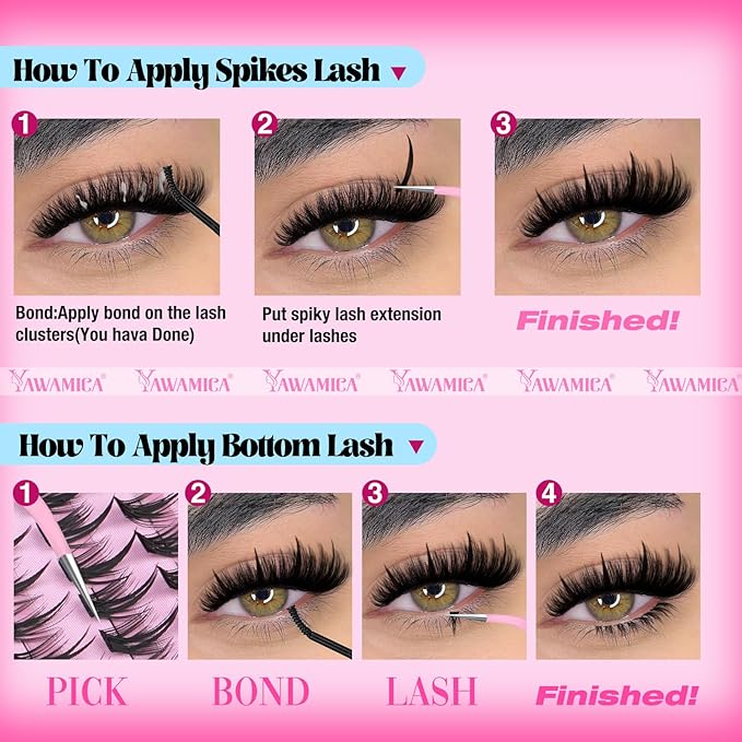 Yawamica Bottom Lashes and Spikes DIY Eyelash Extension Wispy Individual Lash Spikes 11-21mm and 5-7mm Bottom Lash Clusters 240pcs Cluster Lashes Waterproof Eyelash Clusters DIY Entire Spike Lash Look