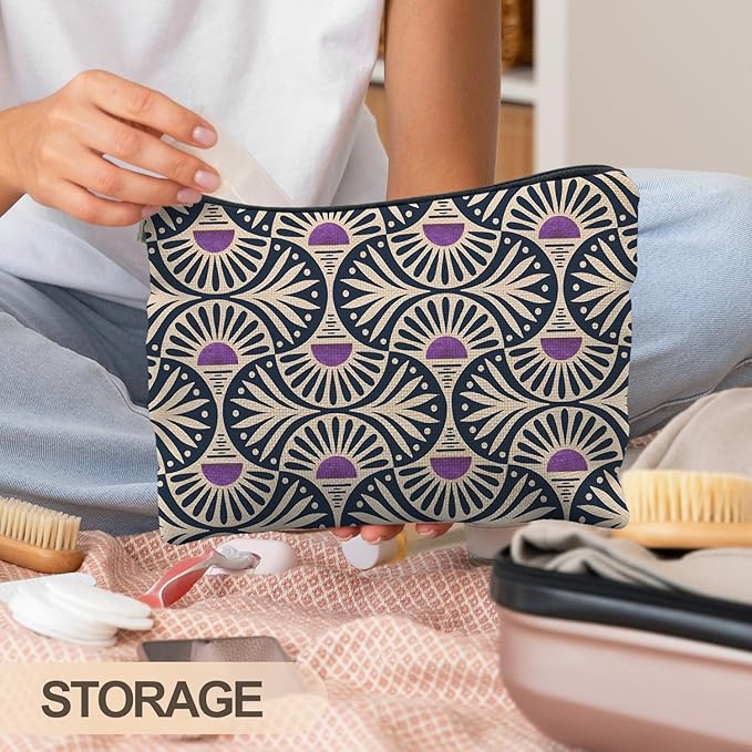 Boho Makeup Bag Gifts for Women, Sunset Leaf Aesthetic Makeup Pouch(Purple)