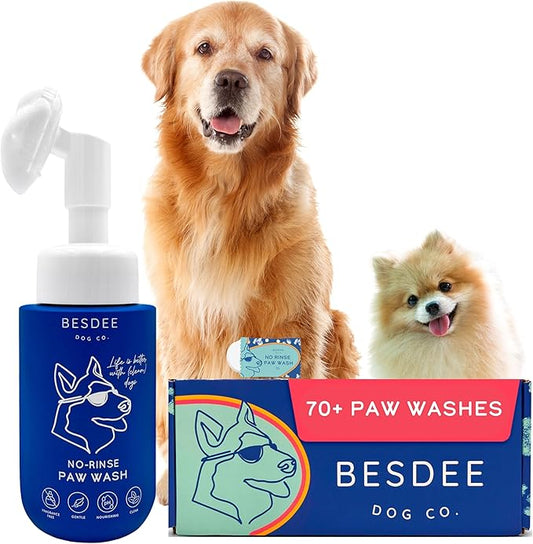 Dog Paw Cleaner – Refillable No-Rinse Paw Wash Bottle + 1 Cleaning Tablet – Hypoallergenic, Eco-Conscious Alternative to Dog Wipes – Gentle Foaming Paw Cleaner for After Walks