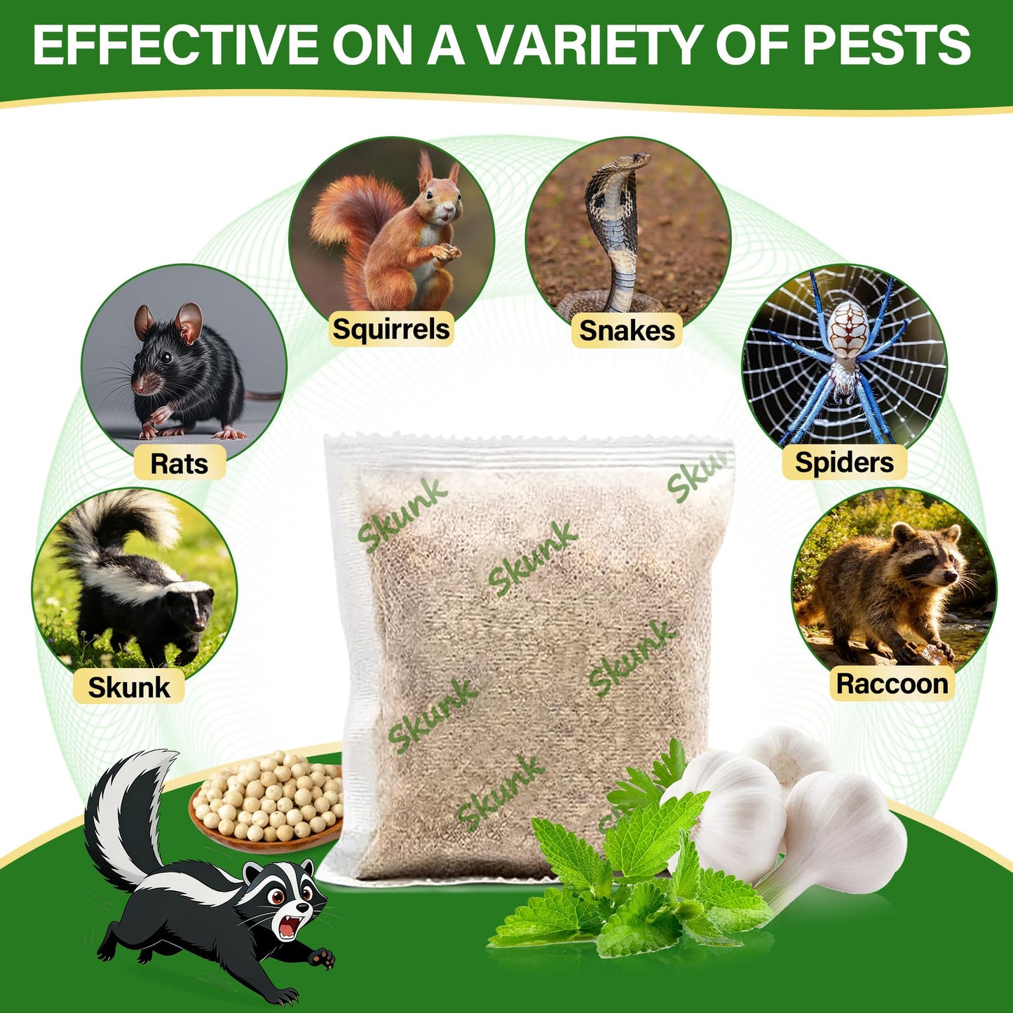 12 Pack Peppermint Skunk Repellent Pouches, Natural Raccoon Repellent Pouch Keep Skunks Out from Outdoor Yard Attic Garden House, Long-Lasting Protection, Safe for Dogs and Children