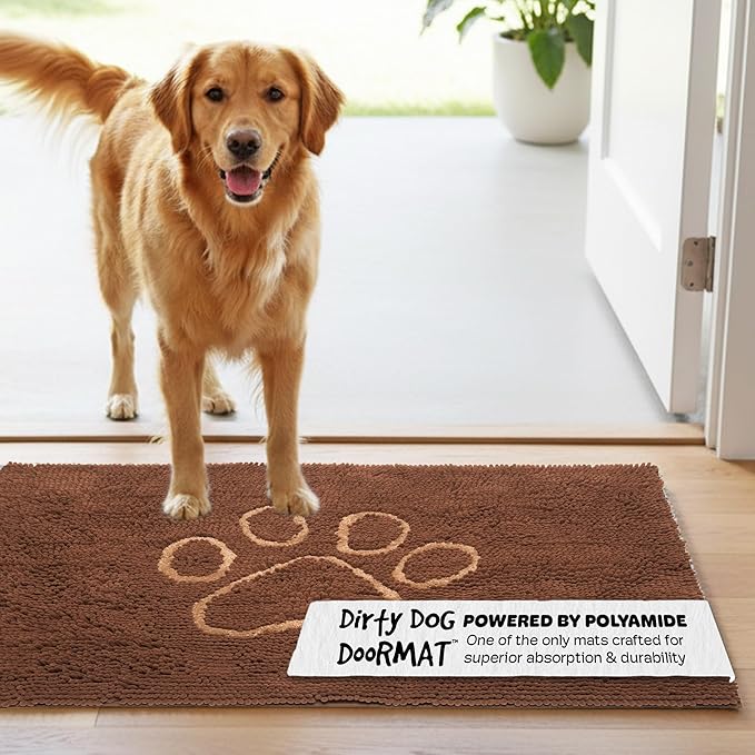 Dog Gone Smart Dirty Dog Doormat - Fast Drying Rug with Super Gripper Backing for Clean Floors - Super Absorbent and Machine Washable Mat for Muddy Paws - Mocha