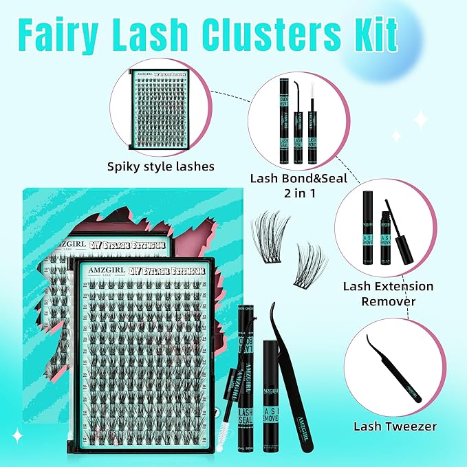 Manga Lash Clusters Kit 168pcs C Curl Fairy Eyelash Extension Individual Lashes Bond and Seal Waterproof,Eyelashes Glue Remover,Lash Applicator for Volume Anime Lashes Cluster(Spiky,C-10-18mm Kit)
