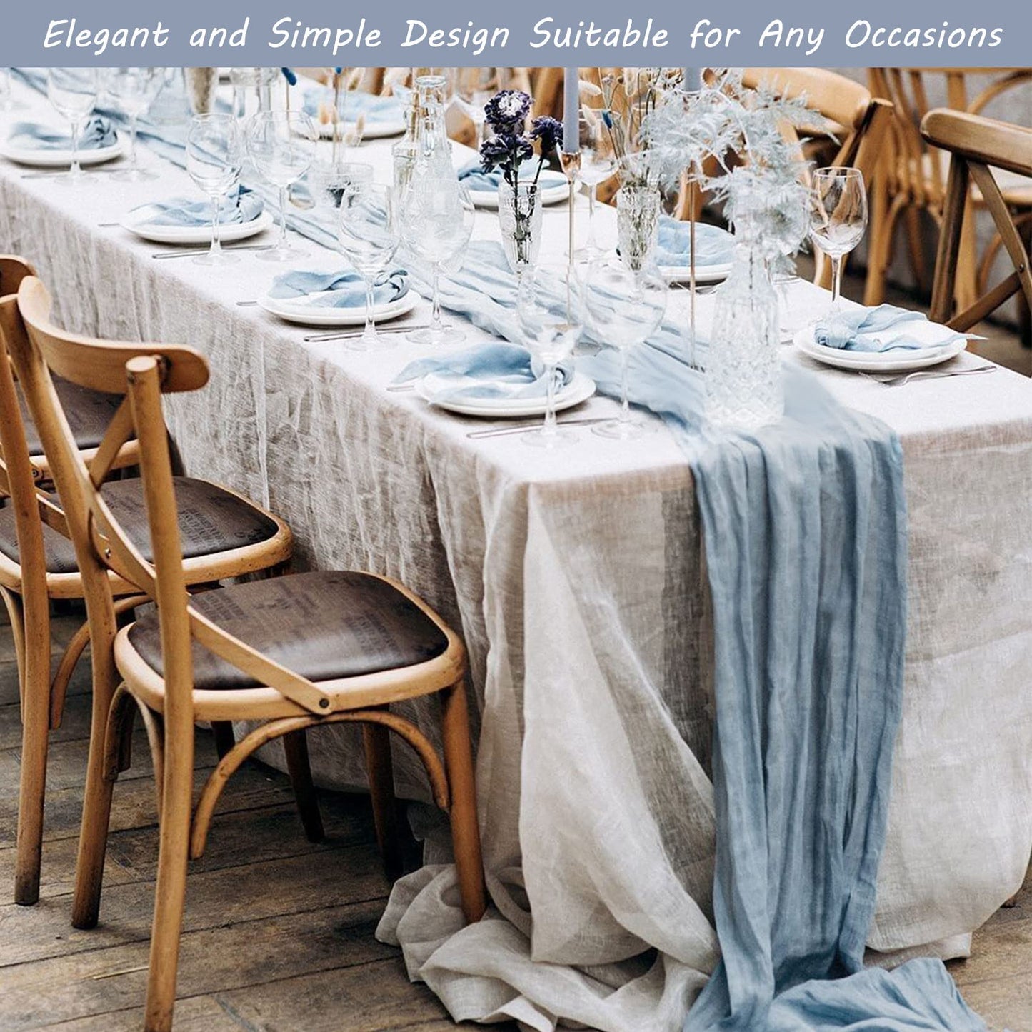 12 Pack 10Ft Cheesecloth Table Runner 35x120 Inch Boho Gauze Table Runner Rustic Cheese Cloth Long Table Runner Romantic Table Runner for Wedding Bridal Shower Birthday Party Table Decor (Dusty Blue)