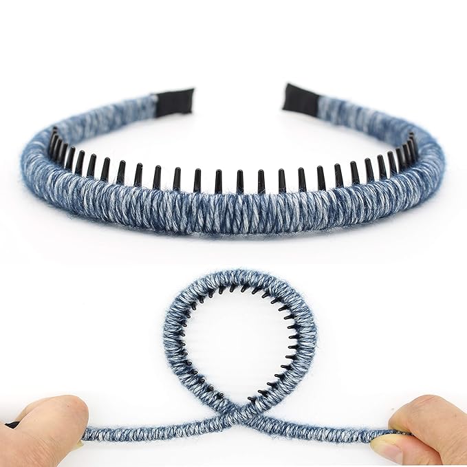 Fashion Wool Knit Hair Band - Non-Slip Resin Comb Teeth Hoop (4 Colors)