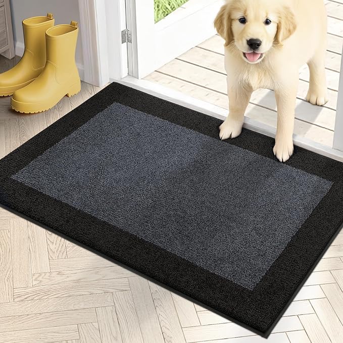 PURRUGS Dirt Trapping Door Mat 20" x 32", Non-Slip Washable Entry Mat, Dog Doormat, Front Door Mat, Super Absorbent Entrance Mat for Muddy Shoes & Paws, Bluish Grey & Charcoal