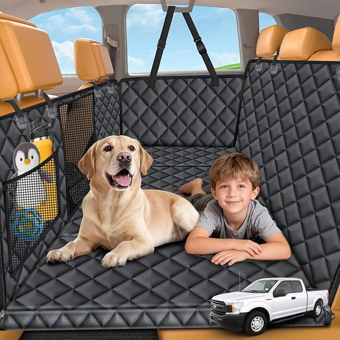 URPOWER Large Back Seat Extender for Dogs, Hard Bottom Dog Car Seat Cover for Extended Cab Trucks, Waterproof Dog Hammock Pet Travel Bed Rear Seat Protector Holds 400lbs for Ford F-150 SuperCab