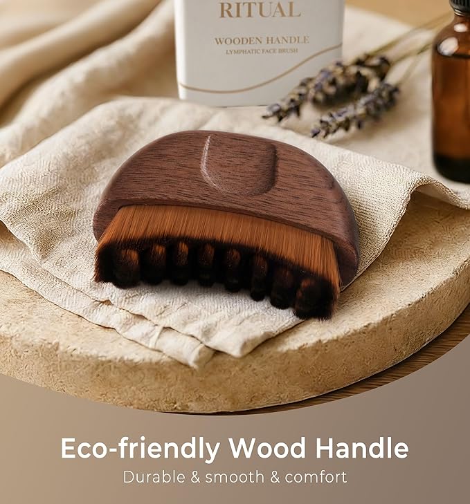 Lymphatic Contour Face Brush - Wooden Handle Lymphatic Drainage Face Sculpting Brushes - Facial Dry Gua Sha Brush Massager Tool- Contour Lift Glow Lymph Drainage Brushes for Face Neck Double Chin