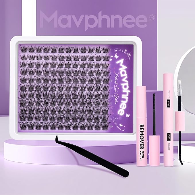 Natural Lash Clusters Kit Wispy Eyelash Clusters CC-Curly Cluster Eyelash Extensions 132 pcs Individual Lash Extensions DIY Lash Extension Kit with Lash Bond and Seal and Remover Lash Kit by Mavphnee