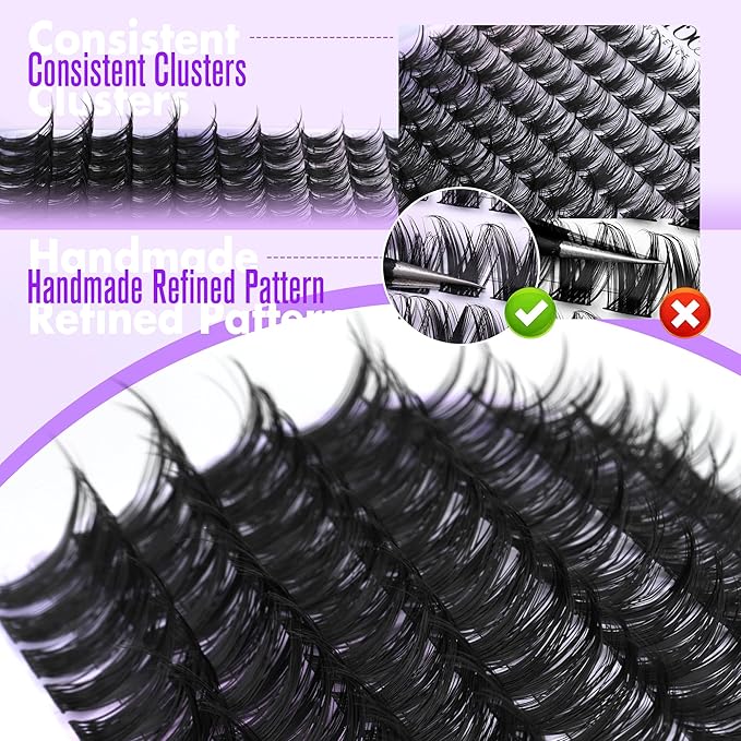 Pawotence Kira Lash Clusters Wispy Cluster Eyelash Extensions 10-18mm Individual Lashes Cluster Lashes Extension Soft Comfortable Eyelash Clusters with Thin Band for DIY at Home