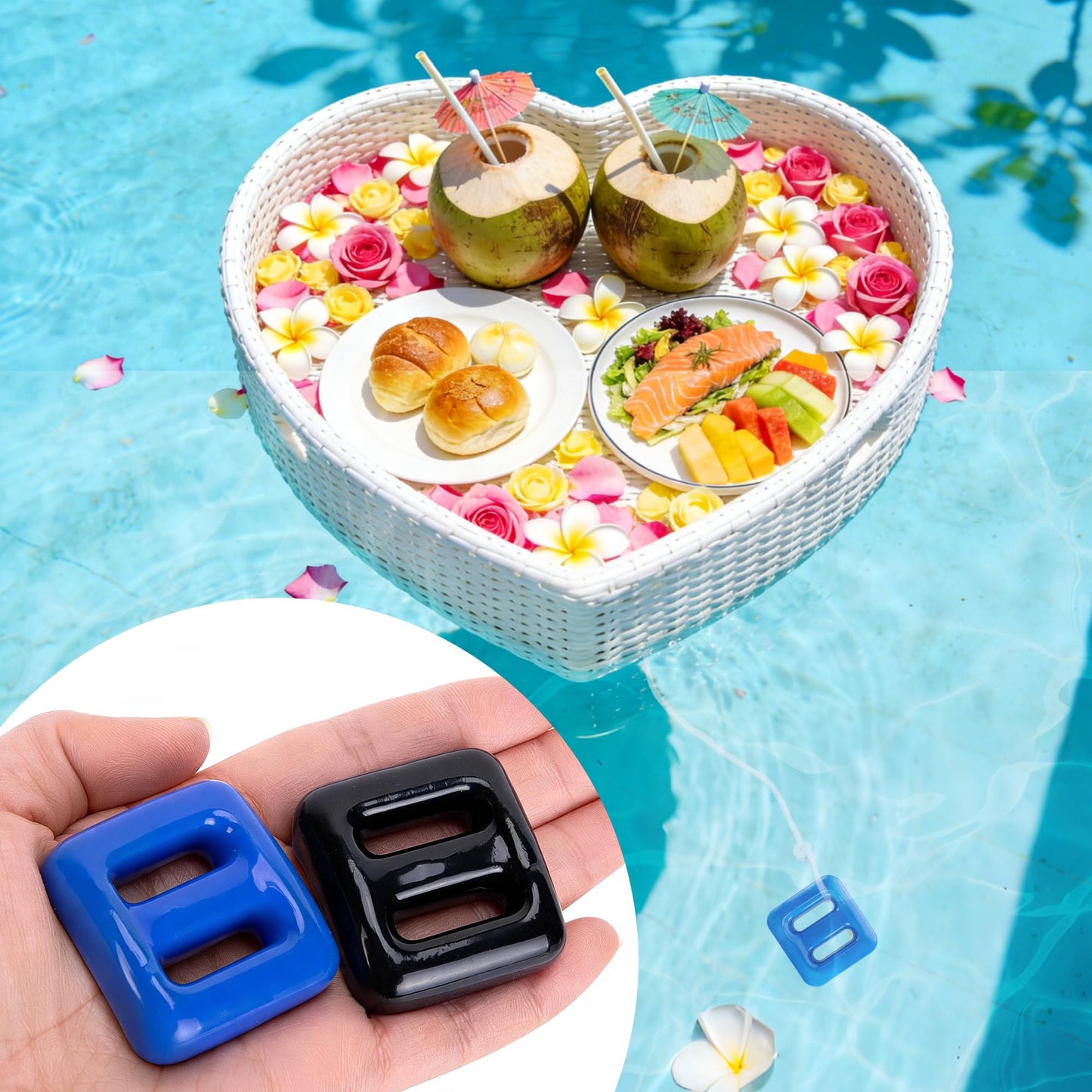DECOHS 4 Pack 150g Pool Float Anchor Replacement Set, Pool Fountain Float Weight with String, Pools Weight Floating Anchor for Lake Floats Fountains Swimming Areas