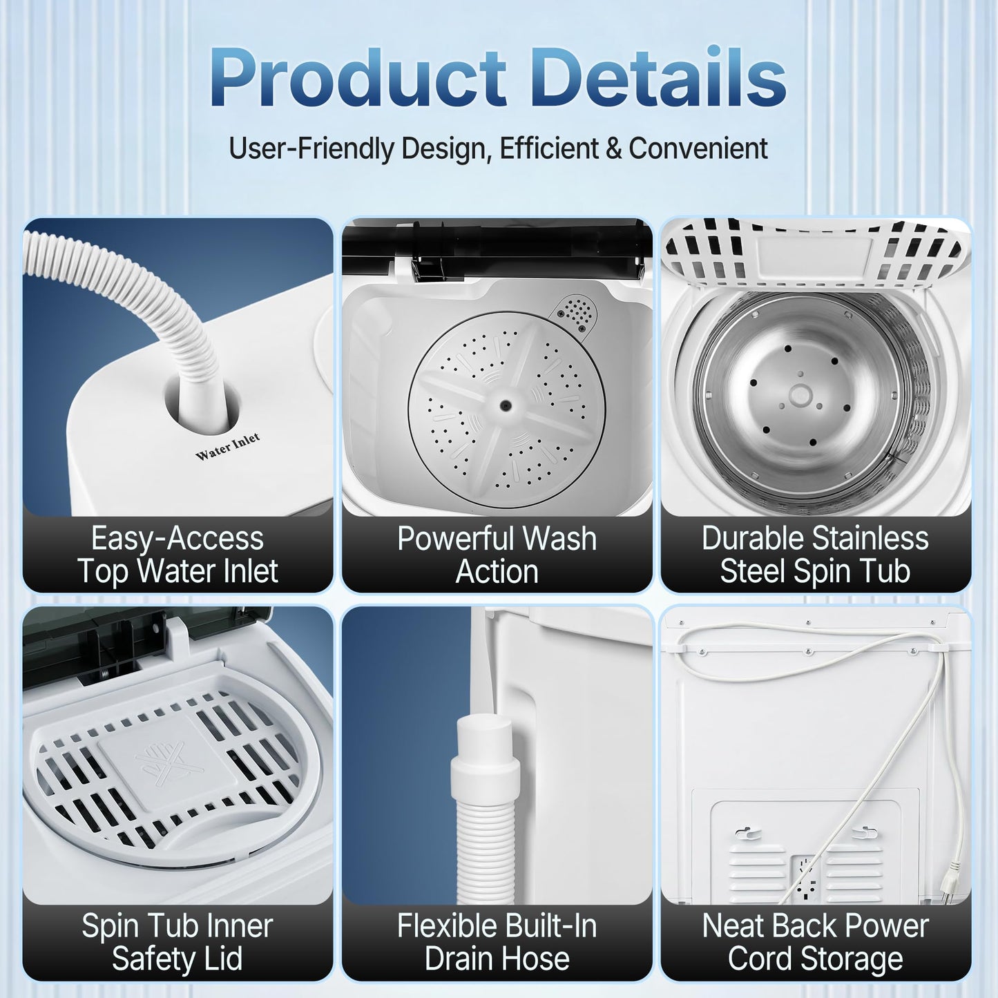 SUPER DEAL Compact Mini Twin Tub Washing Machine 13lbs Capacity Portable Washer Wash and Spin Cycle Combo, Built-in Gravity Drain for Camping, Apartments, Dorms, College, RV’s and Small Spaces