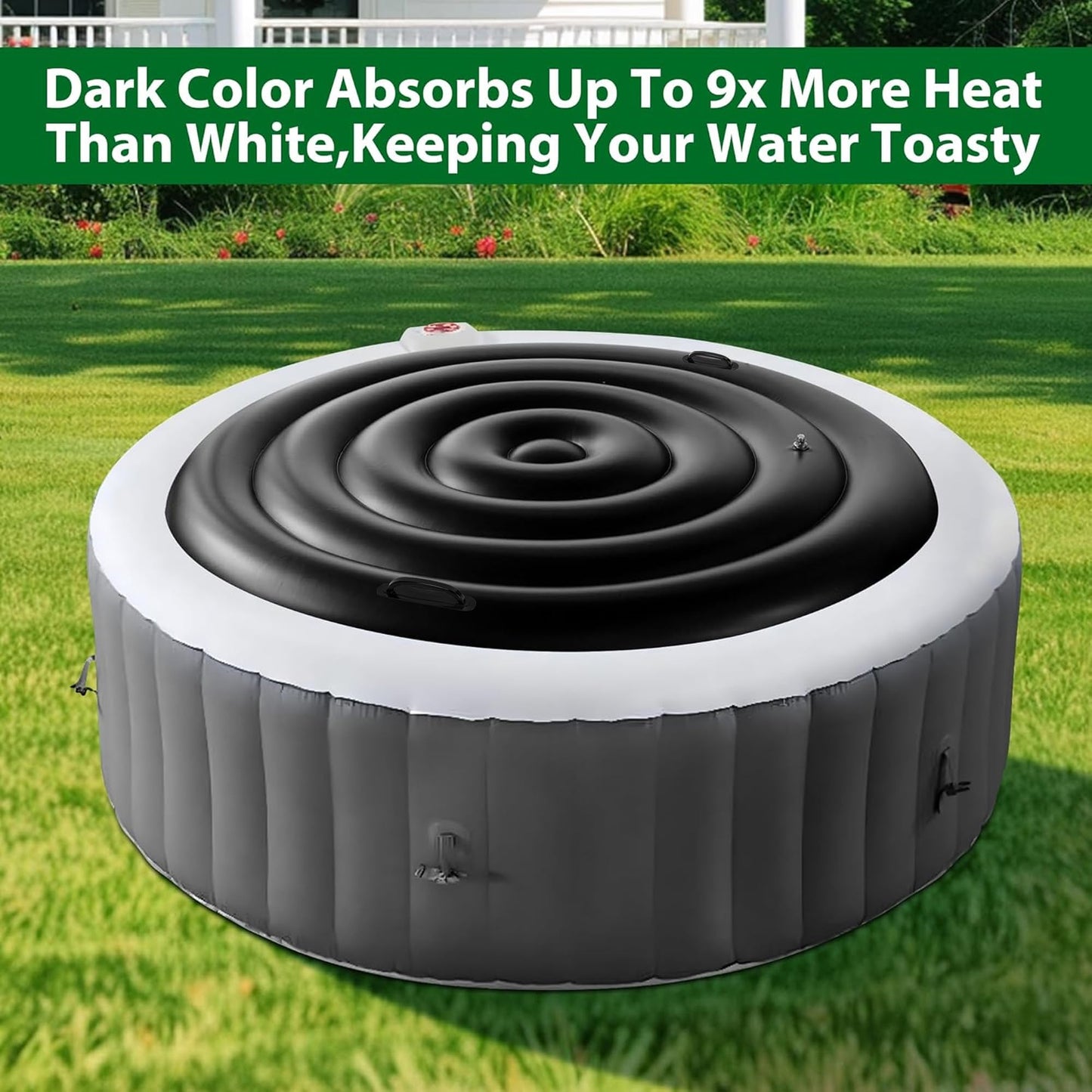 Tlswshsy 4.5 Ft Inflatable Hot Tub Cover- Energy Saving lid for Round Hot Tub- Foldable Protective Rain Overflow Cover for Outdoor Inflatable Hot Tubs (Black)